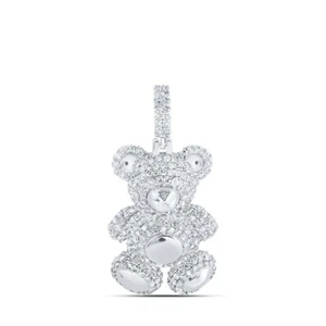 10kt White Gold Mens Round Diamond Teddy Bear Charm Pendant 1-1/3 Cttw - Picture 1 of 1