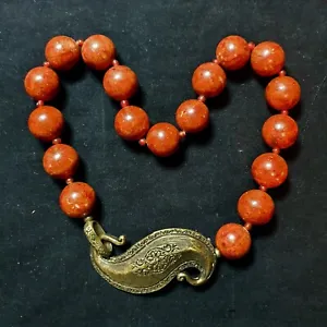Cesaree Paris Statement Sponge Coral Necklace with Decorative Brass Catch - Picture 1 of 14
