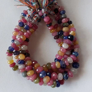 7-8.5 mm Multi Precious Sapphire Faceted Rondelle Beads 8" strand - Picture 1 of 10