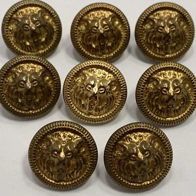 8 Round Metal Gold Tone Lion Head Outer Design Shank Sewing Buttons 3/4" - Image 1 of 4
