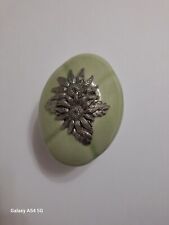 Vintage Pale Green Oval Jewelry Box Lid Pewter Sunflowers 4 1/4"L x 2 3/4" H4
