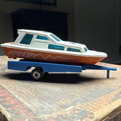 HTF Vintage 1960 Matchbox Speedboat w Diecast Blue Trailer SPEEDY Toy Bulgaria - Image 1 of 4