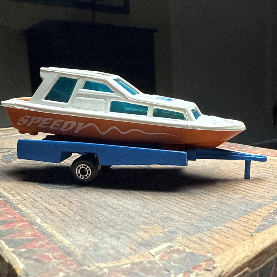 HTF Vintage 1960 Matchbox Speedboat w Diecast Blue Trailer SPEEDY Toy Bulgaria - Image 1 of 4