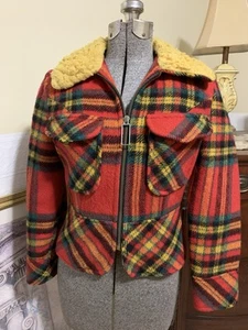 Vintage 70s Plaid Jacket Sherpa Lined Collar Sears JR Bazaar Medium Minor Flaw - Bild 1 von 13