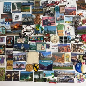 Huge Junk Lot 80 Magnets Travel Souvenirs Clubs Advertising Misc. Flat Ceramic - Picture 1 of 16