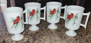 Hazel D Ammerman Pedestal Coffee Cups Cardinal On A Pine Limb Set Of 4 Beautiful - Picture 1 of 16