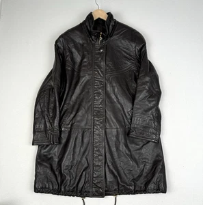 Per Me Leather Jacket Vintage Button Trench Coat Smooth Soft Size Large - Picture 1 of 11