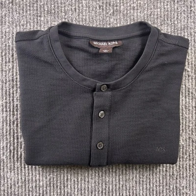 Michael Kors Mens XL Long Sleeve Henley 1/4 Button Black Casual Shirt - Image 1 of 4