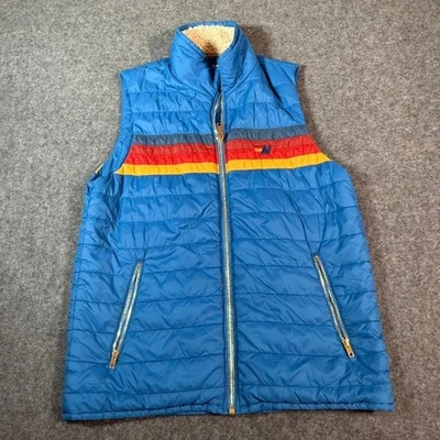 Aviator Nation Puffer Vest Blue Sherpa Lined Rainbow Stripe Padded Zip Up XL - Image 1 of 4