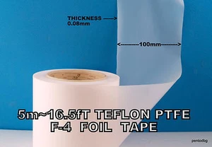 5m ~ 16.5ft TEFLÓN PTFE F-4 PELÍCULA LÁMINA CINTA 0.08mmX100mm URSS MILITAR RARA - Imagen 1 de 7