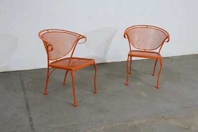 Pair of Mid-Century  Orange Salterini Style Outdoor Metal Curved Back Chairs B - Image 1 of 4