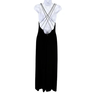 Y2K Dave & Johnny 7/8 Black Velvet Jeweled Formal Gown Crisscross Back Straps - Picture 1 of 12