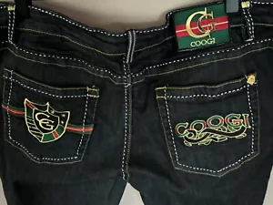 COOGI Jeans Rainbow Embroidered Spellout Low Rise Dark Blue Wash 16R - Picture 1 of 7