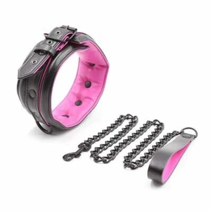 Pink Leather Collar Lead Detachable Pulling Chain Leash Adult Couples Bondage - Picture 1 of 5