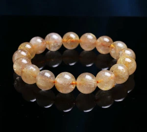 12mm Natural Gold Rutilated Titanium Quartz Crystal Beads Bracelet AAA A0287 - Picture 1 of 6