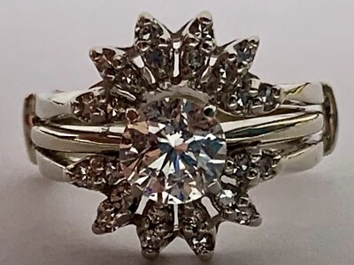 Estate Solid 14k White Gold 1.86 CTW Round Diamond Wedding 2 Ring Set, Vintage - Image 1 of 4