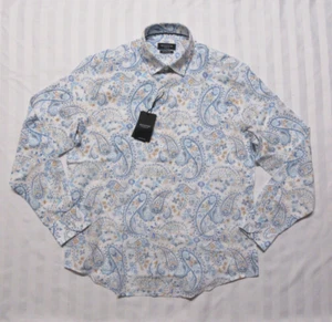 BUGATCHI Men's Paisley Print Air Blue Woven Linen Shirt DS5036L3S Size L - Picture 1 of 11