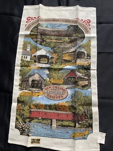 Kay Dee Handprints 100% Linen Tea Towel New England Covered Bridges Vintage NWT - Picture 1 of 10