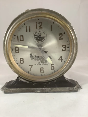 Vintage Metal National Call Eight 8 Day Automatic Alarm Clock Made Bristol Conn Cover