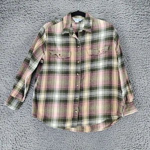 Old Navy Shirt Womens Medium Green Plaid Long Sleeve The Boyfriend *GUC* - Picture 1 of 7