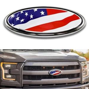 1pc 9" USA Flag Pattern Emblem Car Front Grille Badge for Edge F150 F250 F350 - Picture 1 of 6