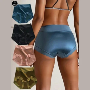 4pcs Women's Luxury Satin Seamless Briefs - Mid-Rise Silky, Stretchy Skin-Friend - Picture 1 of 8