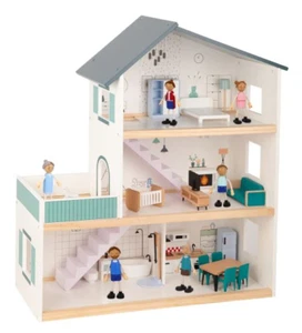 Tooky Toy Wooden Doll Play House 3 Storey Kids/Children Playset w/Figures 3y+ - Picture 1 of 7