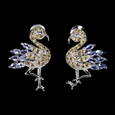 925 Orecchini Argento Sterling Taglio Marquise Tanzanite Zaffiro Gemma Gioielli - Immagine 1 di 4