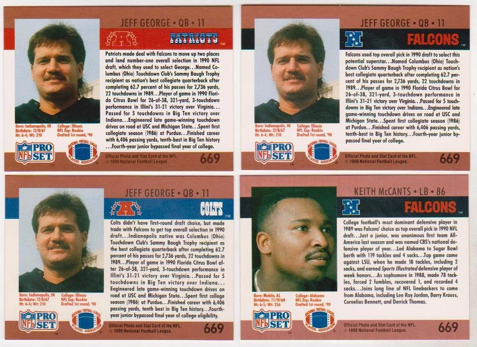 1990 Pro Set Jeff George/Keith McCants Draft Day Set BLANK FRONT GOLD BORDER - Image 1 of 1