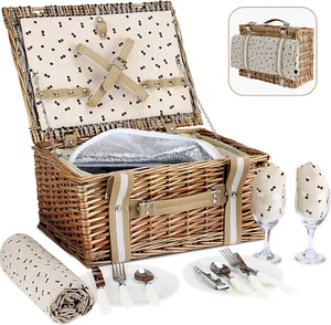 Willow Picnic Basket Set for 2 Persons with Large Insulated Cooler Bag, Outdoor - Picture 1 of 12