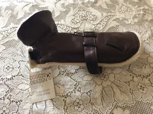 New Doggie Design Bomber Jacket For Dog Sherpa Collar Brown Co- Pilot Size Small - Picture 1 of 7