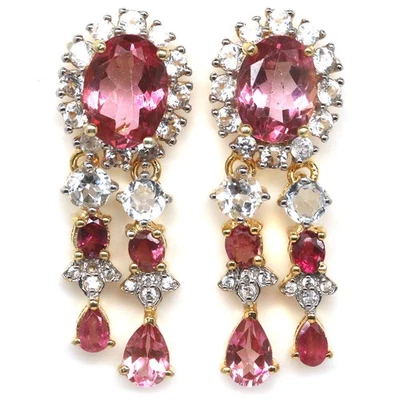 Pendientes llamativos de plata de ley 925 rosa místico - topacio blanco y circón blanco Foto 1 de 4