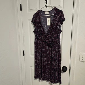 Leota Dress Plus Size 2L (20/22) Confetti Dot Cabaret Pink Dots On Navy NWT - Picture 1 of 9