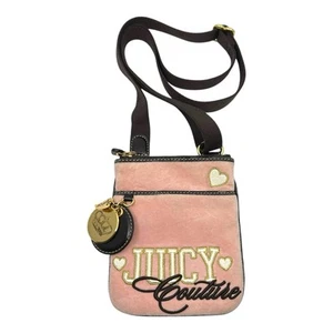Mini Bolso Bandolera Juicy Couture Terciopelo Rosa Marrón Terciopelo De Colección Y2K - Imagen 1 de 7