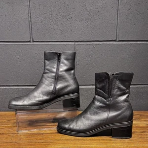 Rieker Black Leather Square Toe Block Heel Boots Women’s 10 - Picture 1 of 8