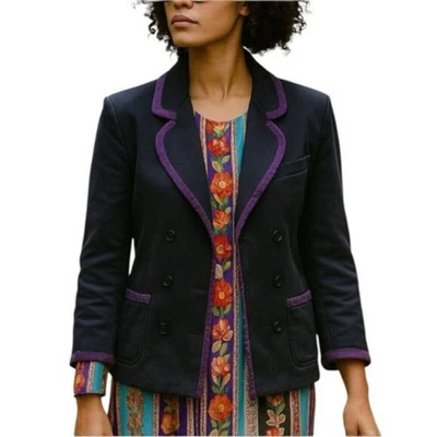 Blazer Lacoste Azul Marino Doble Pecho Borde Violeta Chaqueta a Medida Talla Grande Foto 1 de 4