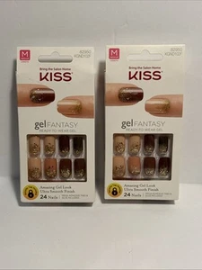 2 Kiss Medium Glue/Press-On Nails, Glue/Adhesive Tabs Included Pinks&Brown#82950 - Picture 1 of 2