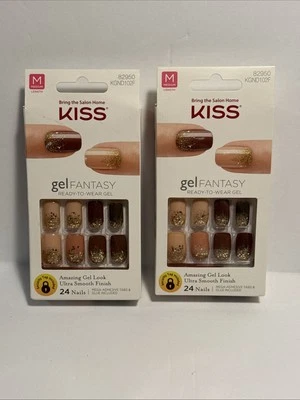 2 uñas Kiss Medianas Pegamento/Presionadas, Pegamento/Pestañas Adhesivas Incluidas Rosa y Marrón #82950 Foto 1 de 2