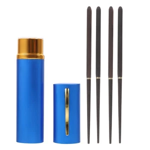 Set of 2 Portable Chopsticks Colapsable Ebony Traveling Folding with Case - Picture 1 of 12