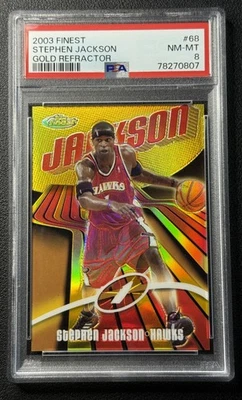 STEPHEN JACKSON PSA 8 2003-04 TOPPS FINEST #68 GOLD REFRACTOR 25/25 HAWKS - Image 1 of 2