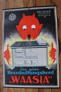 Waasia Haushaltungsherd Original Plakat Reklame 1920 Alte Werbung Teufel - Bild 1 von 5