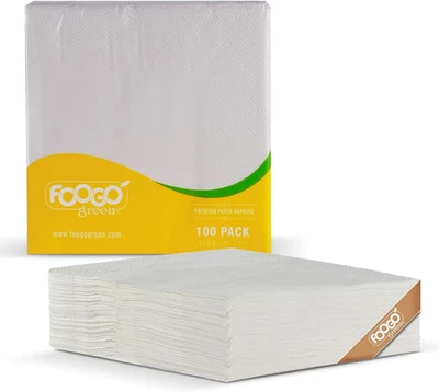100Pcs Elegant White Paper Napkins, FSC® Certified, 33 X 33 Cm, 2 Ply Strong Pap - Image 1 of 4