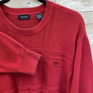 Vintage IZOD Mens XL Sweater Red Crewneck Pullover 100% Cotton Crest Logo Preppy - Picture 1 of 9