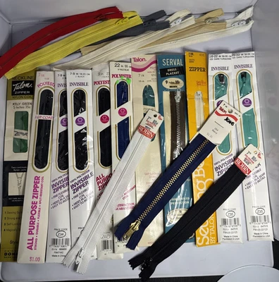 Large VTG Zipper Lot 20 Pcs 7”-22” J&P Coats Zephyr Talon Robin Sewing Crafting - Image 1 of 4