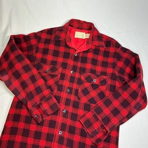Sears Fieldmaster Quilted Lined Flannel Shirt Plaid Button Up Red M/15-15 1/2 - Picture 1 of 10