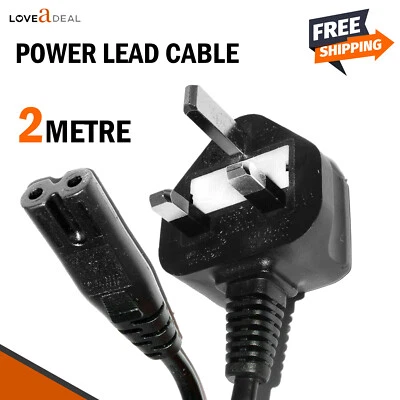 2M Power Lead Cable Figure Fig of 8 IEC C7 Mains PS3 PS4 SATELITE SKYBOX - Image 1 of 3
