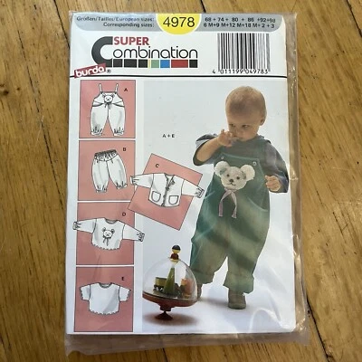 Burda #4978 Pattern UNCUT Toddler Overalls Super Combination Sizes 6M - 3 NEW - Image 1 of 2