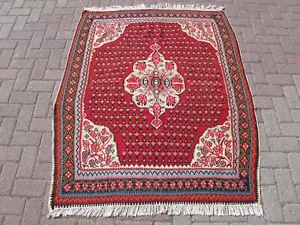 Floral Red Kilim Rug, Square Rug 4x5, Rare Bohemian Carpet, Anatolian Wool Rug - Picture 1 of 10