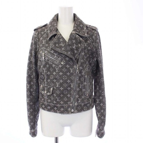 LOUIS VUITTON（LV） LOUIS VUITTON Monogram Biker Giacca Denim Doppio Corto Lunghezza 36 Grigio Cotone