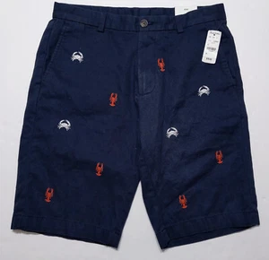 Brooks Brothers Chino-Shorts vorne flach Krabbe Hummer bestickt blau 31 ~ neu - Bild 1 von 6